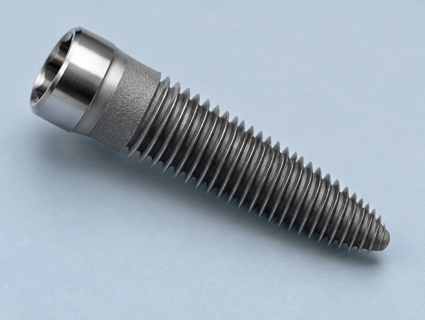 Generic tapered implant with deep threads (illustration, not a Straumann product image)